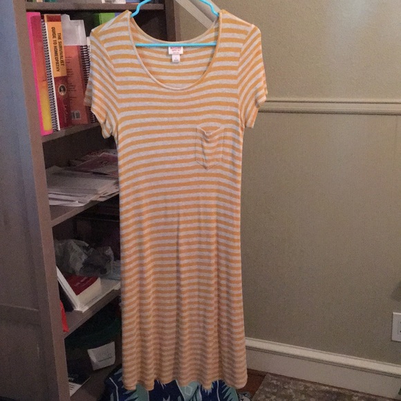 Yellow & grey striped swingy dress size large - Picture 1 of 2